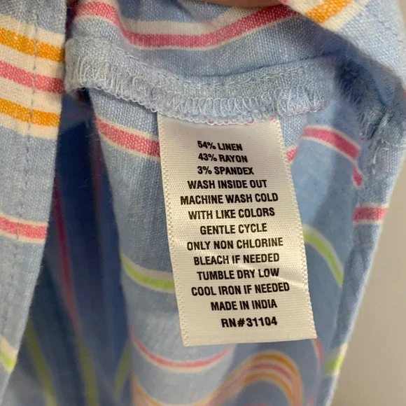 Crown & Ivy blue linen blend striped flutter sleeve split v‎ neck blouse. Size M - Picture 6 of 6